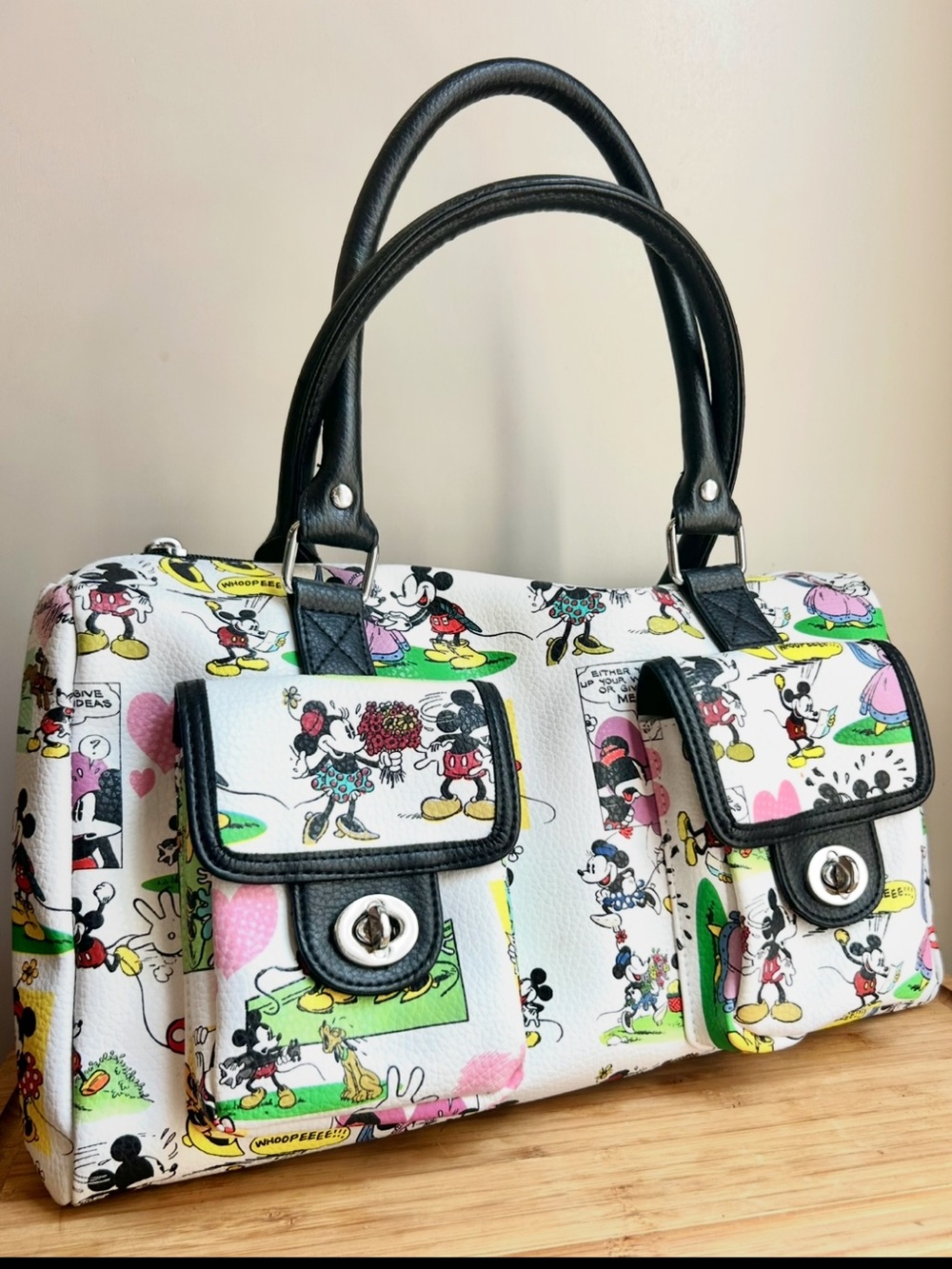 Disney Parks Mickey Minnie Whoopee Party Comic Print Satchel Purse